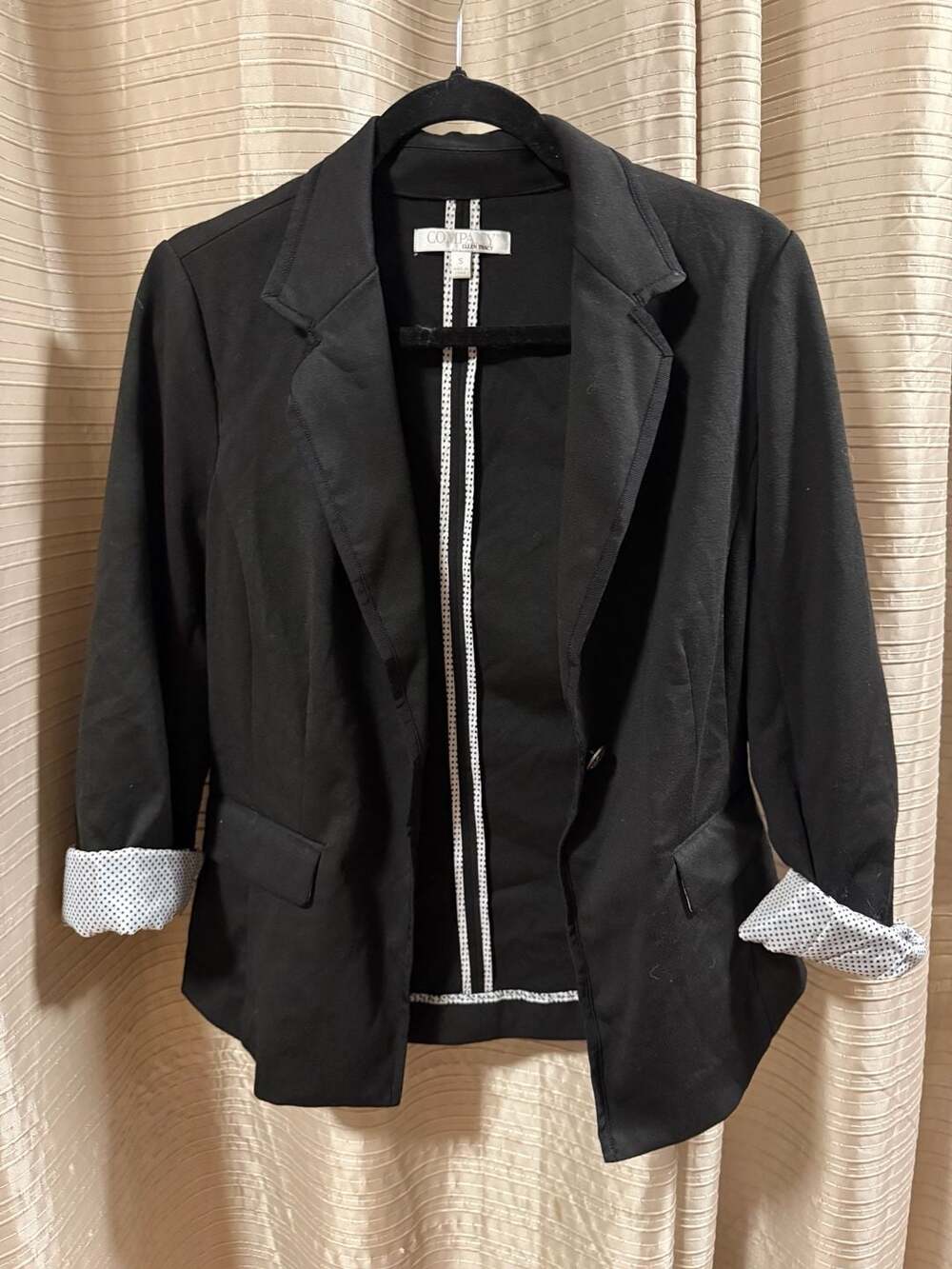 Company by Ellen Tracy Black Knit Blazer with Polka Dot Cuffs Size Small